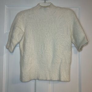 Bailey 44 Fuzzy White Short Sleeve Eyelash Sweater Top